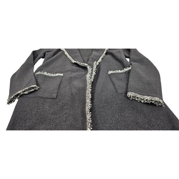Karl Lagerfeld Womens Cardigan Wool Blend Pockets Tweed Fringe Black Old Money S - Picture 10 of 12